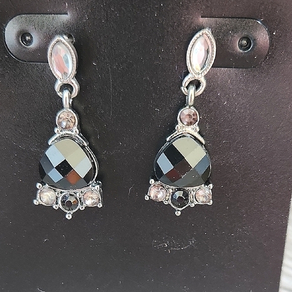 George Womens Earrings 5 Pc Set Dangle Studs with Silver Black Tones Rhinestones - Picture 3 of 10